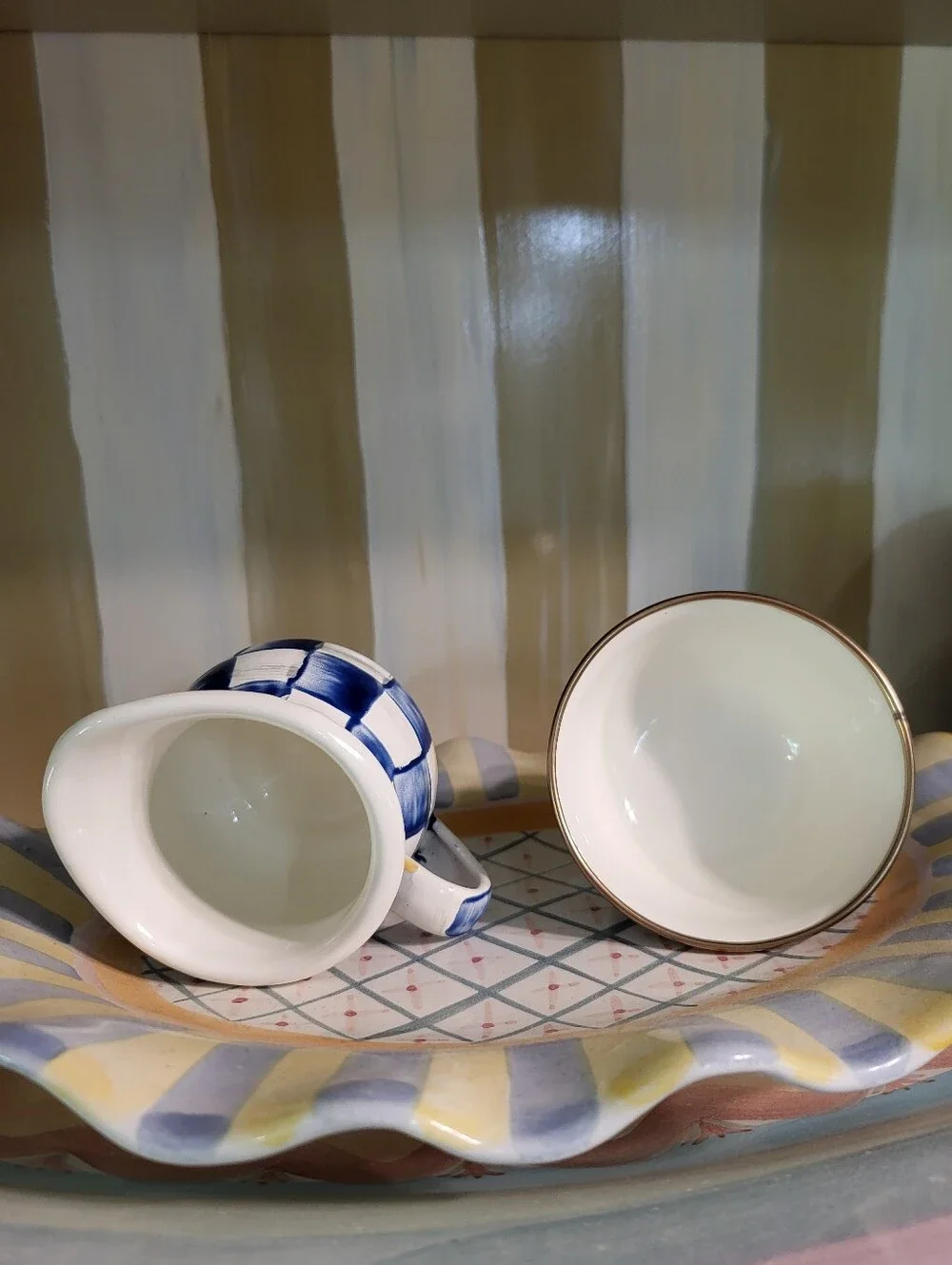 Mackenzie Childs Royal Check Creamer And Sugar Bowl